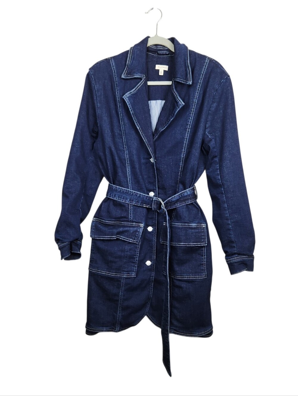 Pilcro Belted Denim Blazer Dress Anthropologie Anthro Blue Jean Womens Size L - Picture 4 of 15